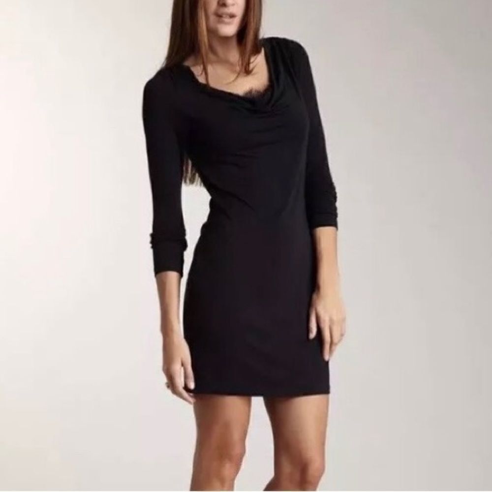 Michael Stars Dress Women's Small Black Drapey Twist with Lace Inlay Bodycon NWT